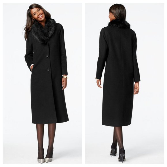 Jones New York Faux-Fur-Collar Wool Maxi Coat - Picture 2 of 4